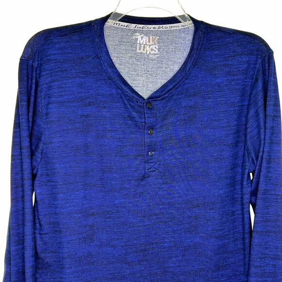 The Original Muk Luks Navy Blue Marled Super Soft Henley Top - Picture 2 of 5
